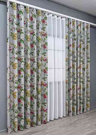 Комплект штор VR-Textil Лен Прованс 150х270 2шт и Тюль 600х270 2083ш-115т Разноцветный с белым 71-218/5 Киев