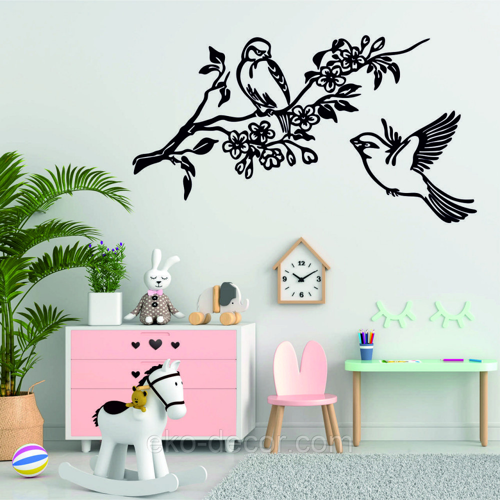 Декоративне настінне Панно «Пташки», Декор на стіну 90*50 см, Чорний Київ - фото 1