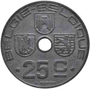25 сантимов. 1942 год, Бельгия. (Belgie-Belgique) Полтава