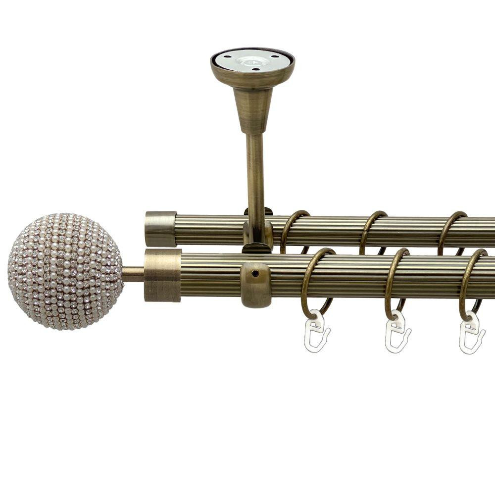 Карниз Orvit Карера металевий дворядний відкритий до стелі рифлена труба кільце металеве Антик 25\19 мм 160 см (00-00021939) Львів - фото 1