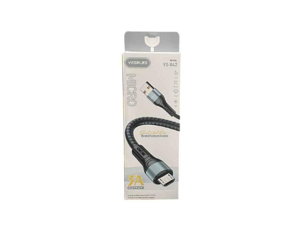 Кабель USB - microUSB 3A 1м черный YESPLUS-842 ТМ YESPLUS Киев - изображение 1