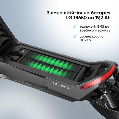 Електросамокат OKAI ES800 Panther Off-Road Black 12", 1500(3000)W, Dual Motor, 19,2Ah, 50km, 60kmh, 35%, NFC, App, 43kg (ES800-B) Киев - изображение 11