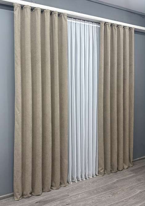 Комплект готових штор VR-Textil Мікровелюр Petek YL № 1708ш Тауп 150х295 см 2 шт (33-0607) Київ - фото 4