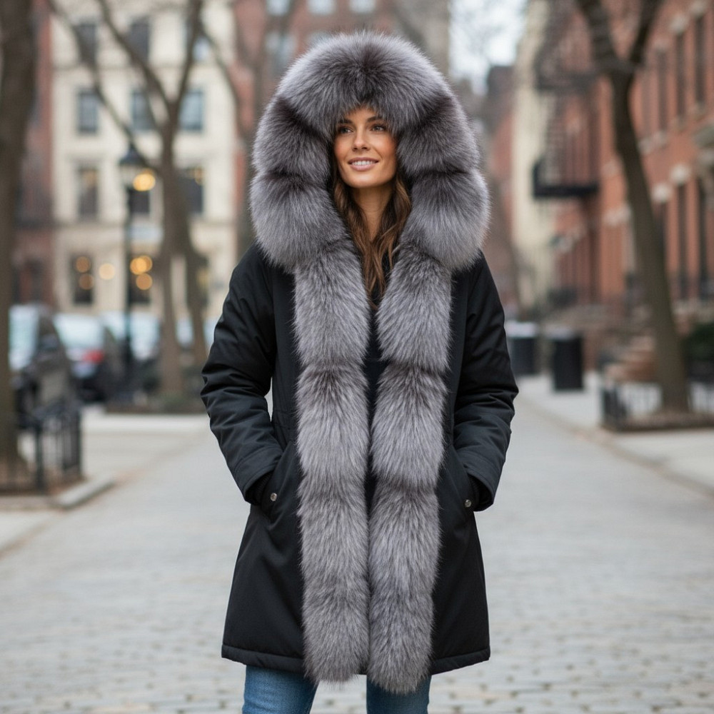 Парка жіноча з хутром чорнобурки Чорний р42 95см Харків - фото 1