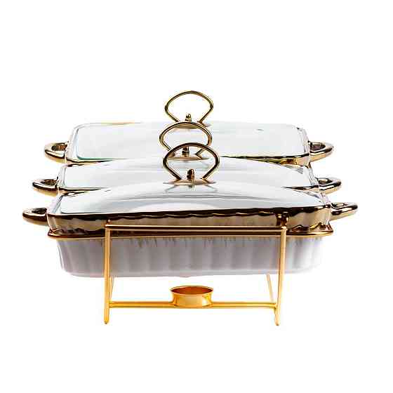 Фарфоровый мармит на 3 секции по 1,5 литра, золотой HP1043 Киев