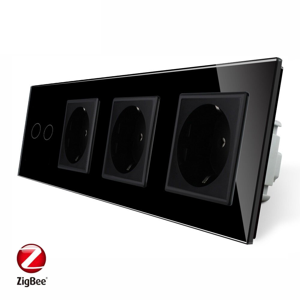 Розумний сенсорний ZigBee вимикач 2 сенсора 3 розетки Livolo чорний скло (VL-C702Z/C7C3EU-12) Коломыя - изображение 5