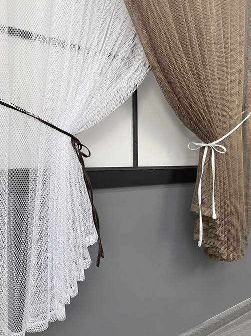 Кухонні шторки VR-Textil № 101к з підв'язками Какао з бежевим 350х170 см (52-1225) Київ - фото 5