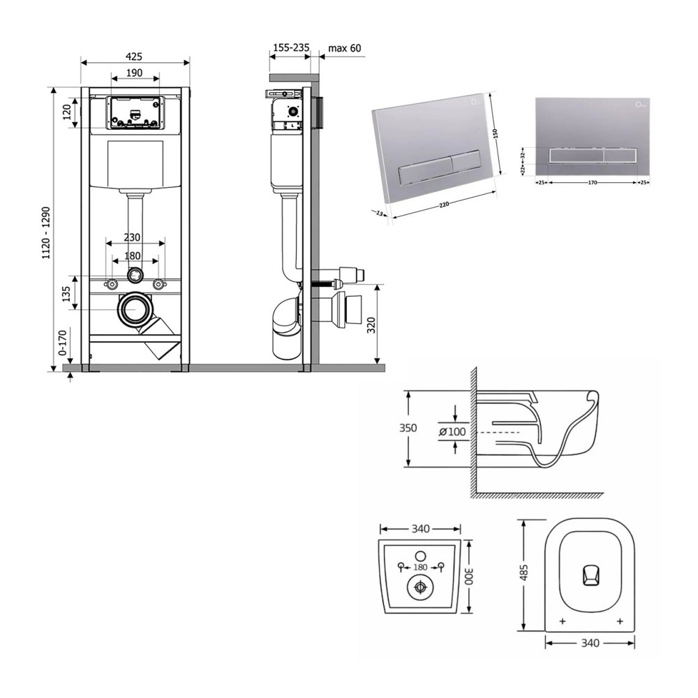 Готовое решение Qtap для ванной комнаты: подвесной унитаз Gemini Ultra Quiet 485×340×350 + комплект инсталляции Nest 4 в 1 Киев - изображение 2