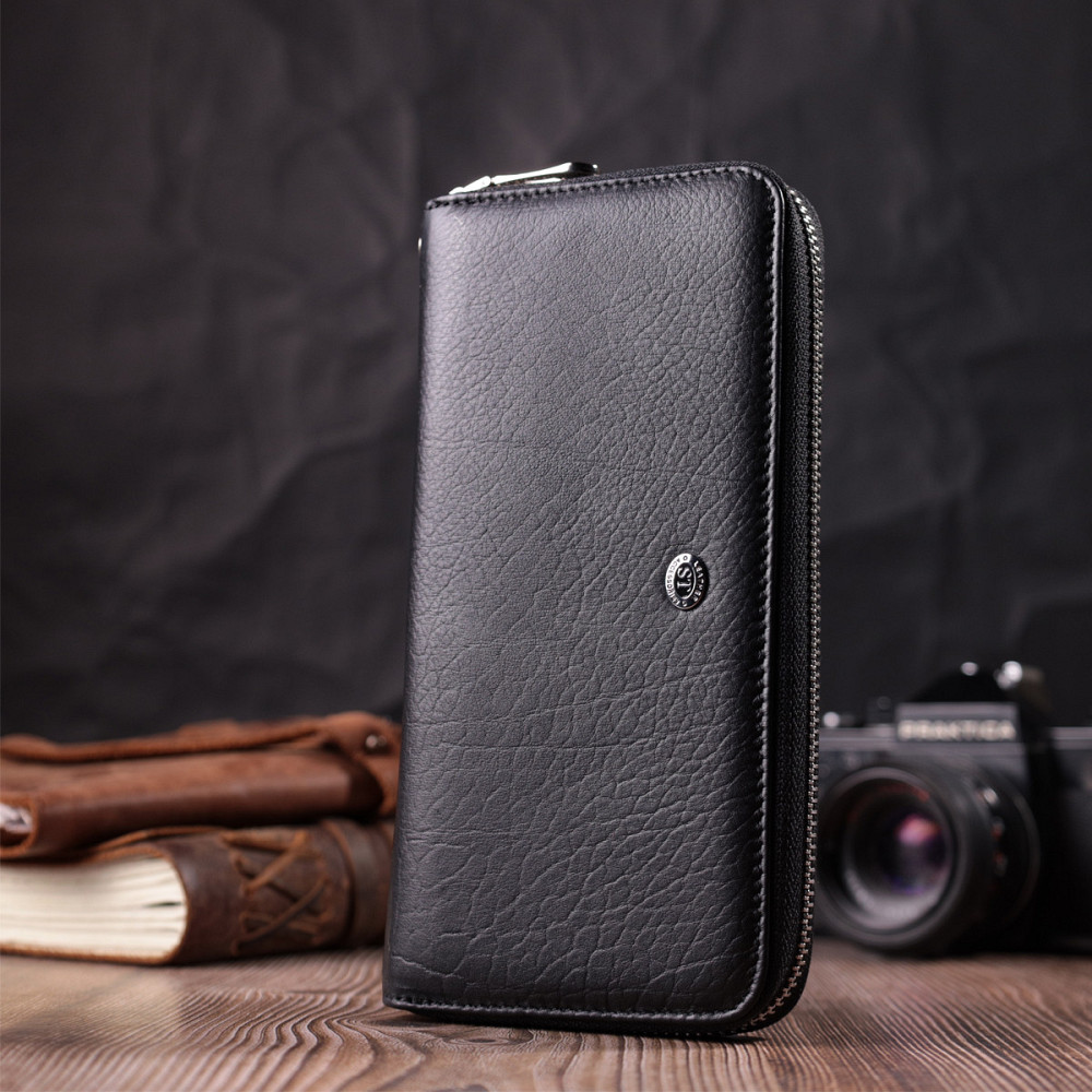 Кошелек-клатч универсальный на одно отделение из натуральной кожи ST Leather 22562 Черный Киев - изображение 3