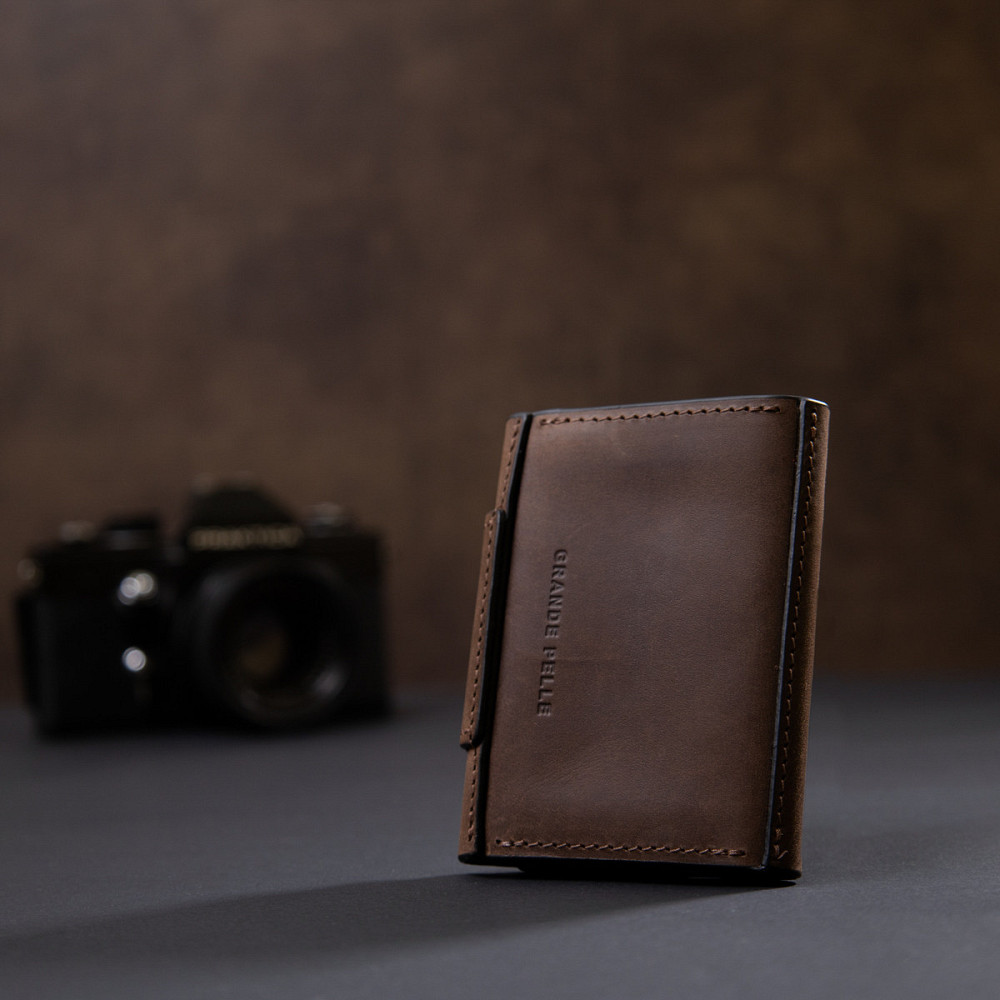 Чоловіча шкіряна візитниця Коричневий (GRANDE PELLE) Київ - фото 2