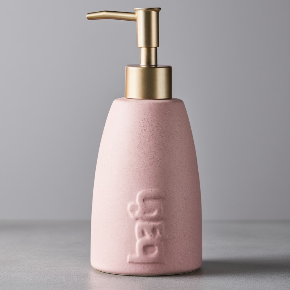 Дозатор керамический для мыла в ванную и душевую комнату 320 мл, диспенсер для жидкого мыла и моющего средства, розовый Каменец-Подольский - изображение 4
