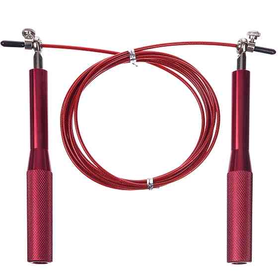 Швидкісна скакалка EasyFit Aluminium зі сталевим тросом та алюмінієвими ручками червона Коломия