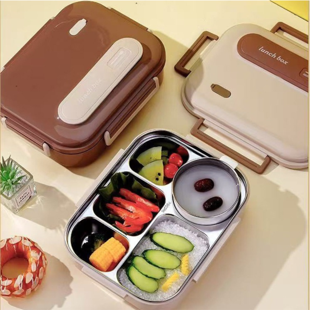 Ланч-бокс для горячей и холодной еды с контейнером из нержавеющей стали,столовыми приборами и ёмкостью для супа, коричневый Каменец-Подольский - изображение 8