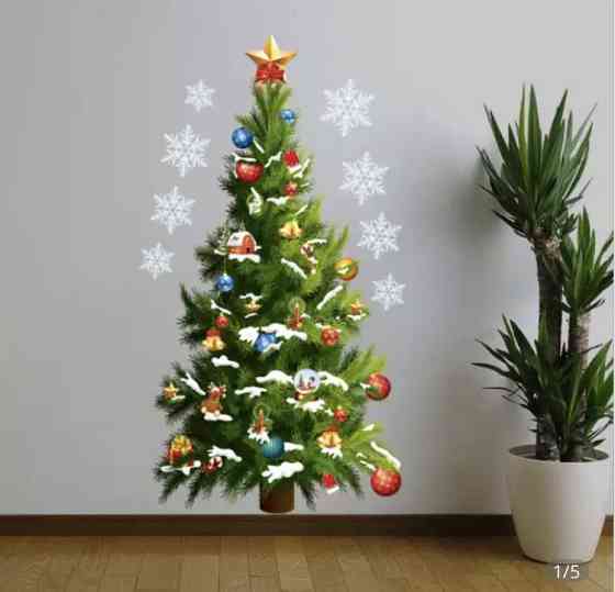 Наклейки на новий рік "Ялинка в снігу" - розмір стікера 50*70см, силікон Київ