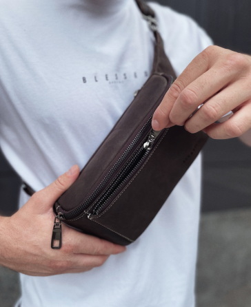 Сумка-бананка зі шкіри 24х11х8, чоловічий крейзі хорс для гаджетів на пояс CH-7371 коричнева Київ