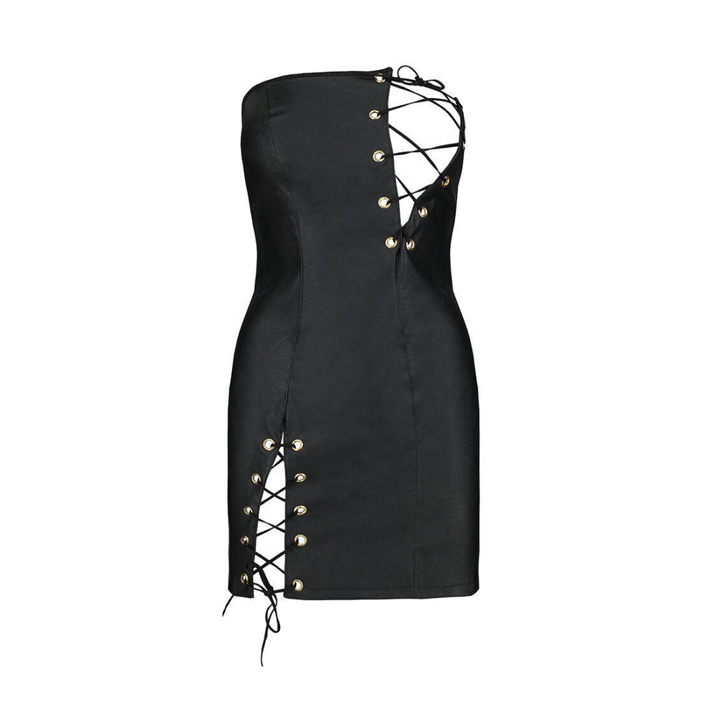 Мінісукня з екошкіри Passion CELINE CHEMISE black L/XL, шнурівка, трусики в комплекті Sex Aura Київ - фото 5