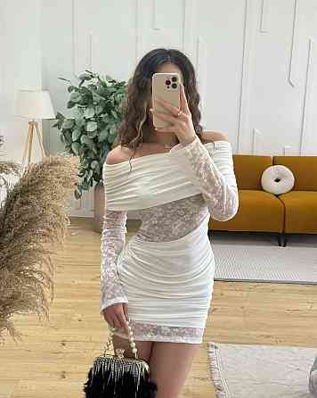 Жіноче романтичне мініплаття з відкритими плечима гіпюр+мікродайвінг Молочний, 46/48 Одеса