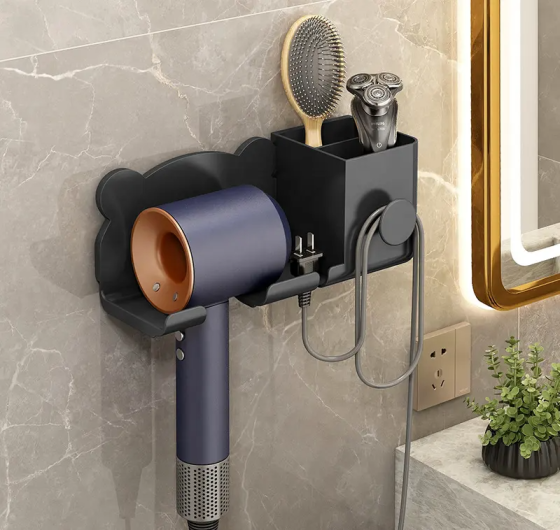 Органайзер пластиковый для ванной комнаты, настенный держатель для фена 23.2×8.2×9.2см, черный цвет Каменец-Подольский