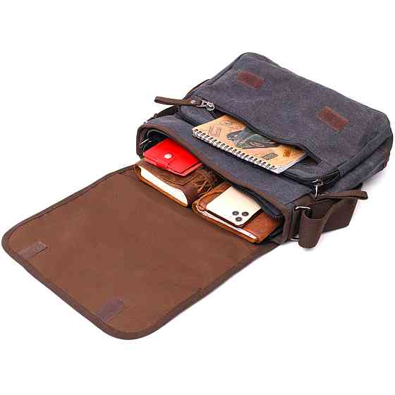 Сумка через плече для ноутбука 13" із щільного текстилю Чорний (Vintage) Київ