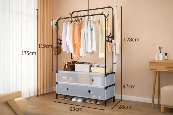 Напольная вешалка-стеллаж для одежды с ящиками хранения 128*63*48*28 см Коломия