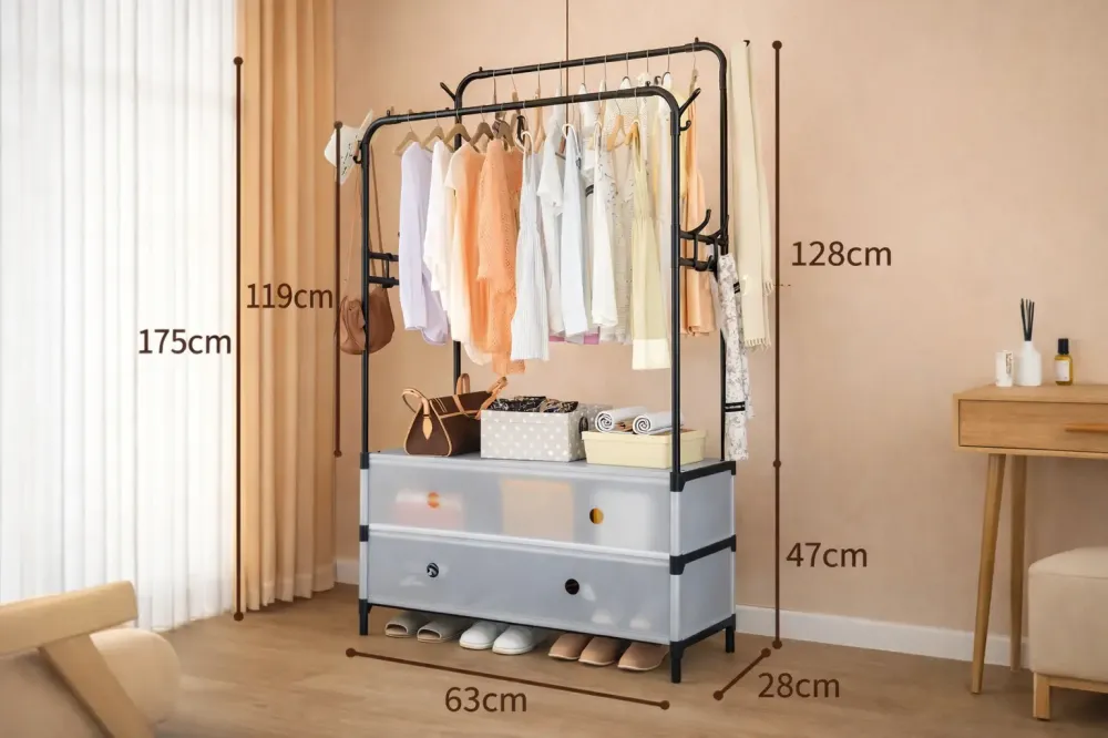 Напольная вешалка-стеллаж для одежды с ящиками хранения 128*63*48*28 см Коломия - фото 2