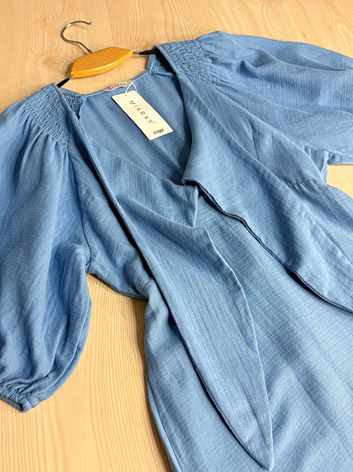 Сукня жіноча Mix Ray 4196 довга з розрізом вузол на грудях з муслину блакитна, блакитний, S Київ - фото 20