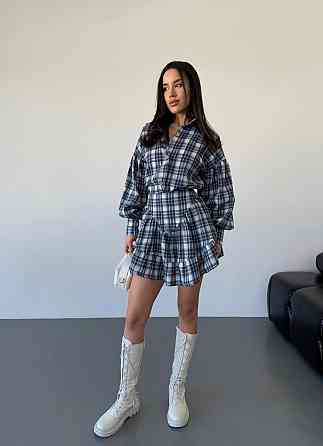 Жіночий стильний костюм-двійка: сорочка та спідниця в карту тіар Джинс, 46/48 Одеса