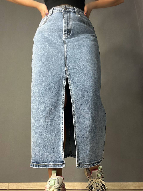 Спідниця жіноча джинсова Moss 505 довга великі розміри з розрізом стрейч блакитна, блакитний, 31, 31, 85 см, 109 см Київ - фото 7