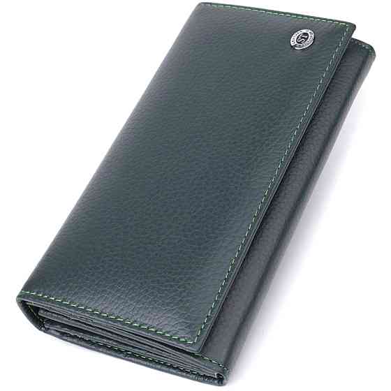 Зручний вертикальний гаманець із натуральної шкіри ST Leather 23086 Зелений Київ