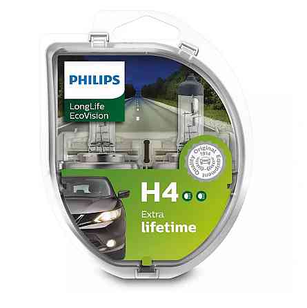 Комплект галогенових ламп PHILIPS H4 12342LLECOS2 LongLife EcoVision 60/55W 12V P43t (2 шт) Харків