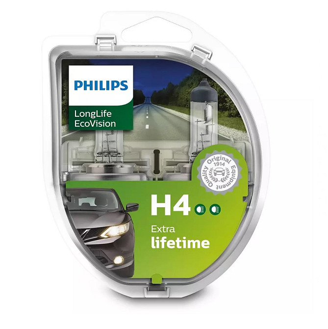 Комплект галогенових ламп PHILIPS H4 12342LLECOS2 LongLife EcoVision 60/55W 12V P43t (2 шт) Харків - фото 3