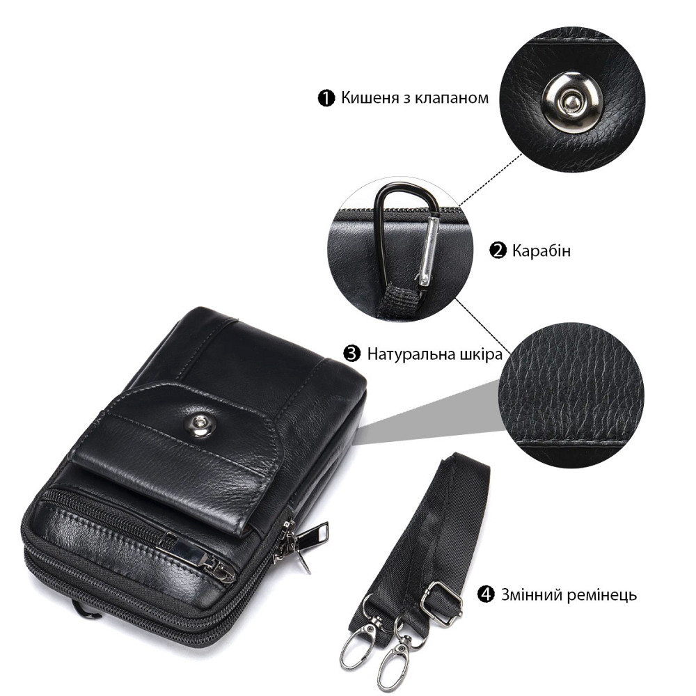 Шкіряна сумка на пояс Чорна (Vintage) Київ - фото 8