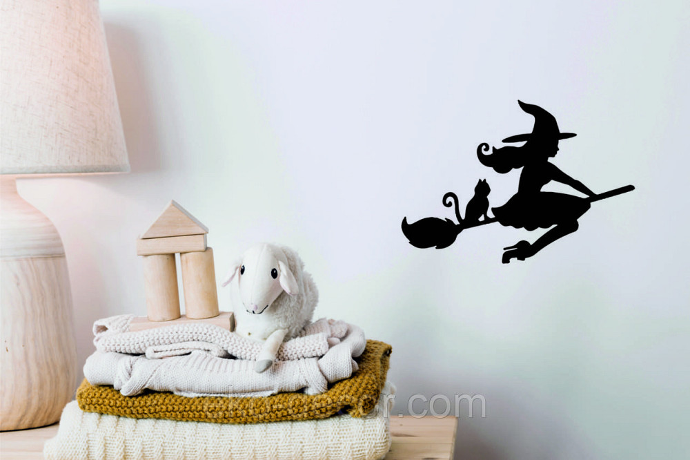 Декоративное настенное Панно «Ведьма на метле с котом», Декор на стену 90*63 см, Черный Киев - изображение 7