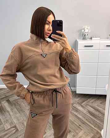 Жіночий теплий прогулянковий костюм-двійка: кофта та штани фліс двосторонній Капучино, 44 Одеса