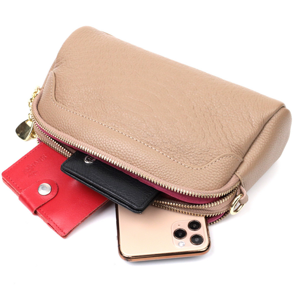 Жіноча сумка на два відділення з натуральної шкіри Vintage 22356 Бежева Київ - фото 8