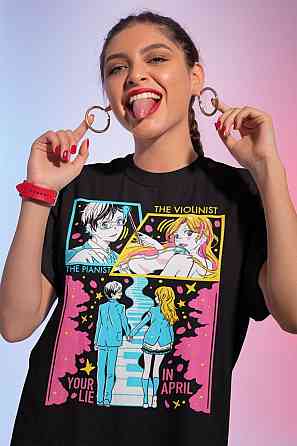 Футболка аниме Аниме Мусик Каори Коусеи оверсайз (S/M/L) Черний AnimeJ0092 Днепр