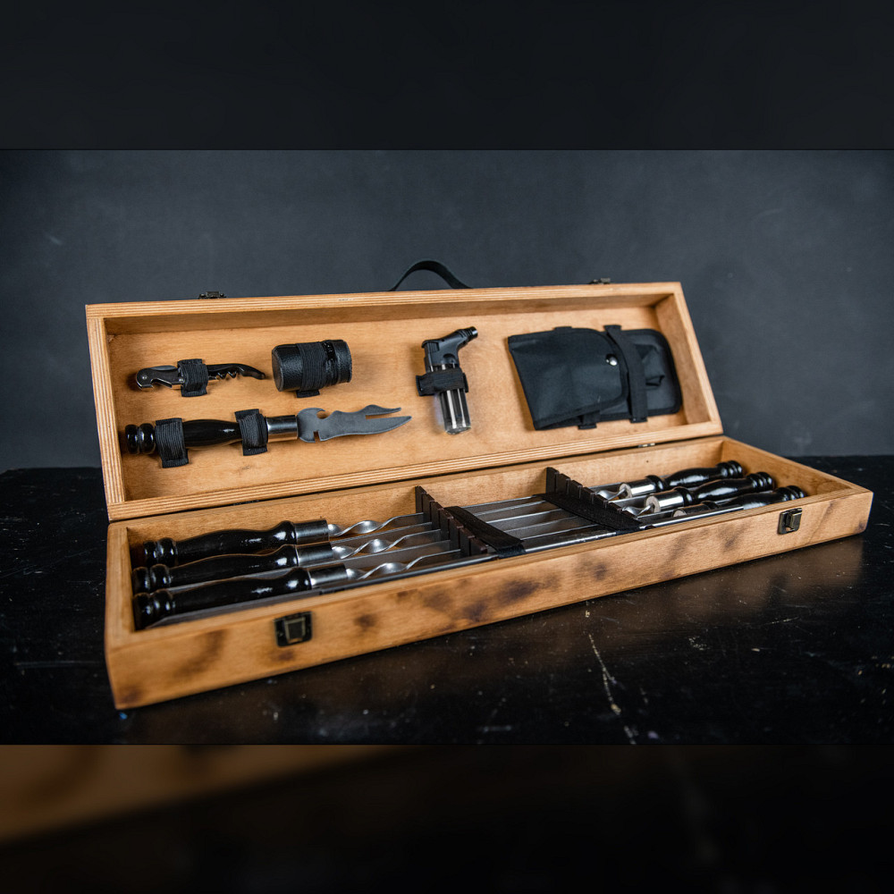 Шампури подарункові набір бокс для пікніка гриля та барбекю Оригінальні Віп подарунки на день народження татові, хлопцю, Тернопіль - фото 6