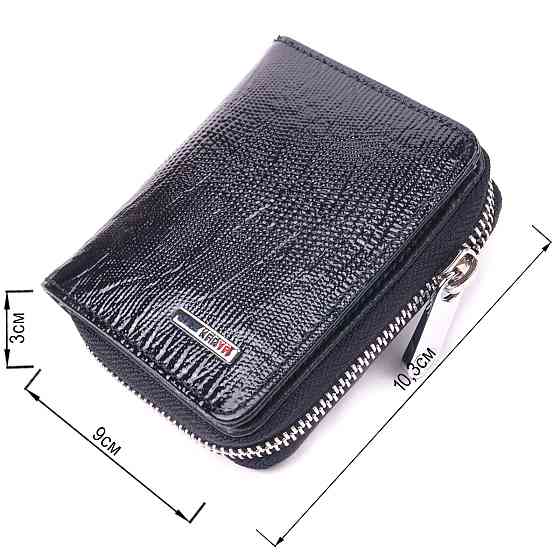 Лакований гаманець для жінок з монетницею на блискавці з натуральної шкіри фактурної KARYA 21411 Чорний Київ