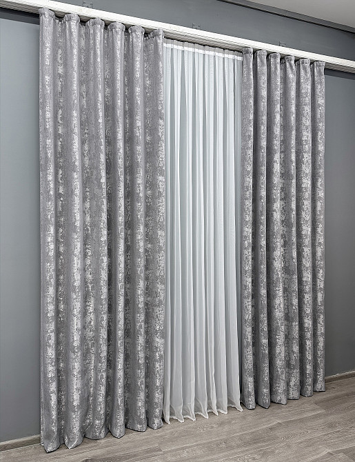 Комплект готовых штор VR-Textil Жаккард Sultan YL № 1668ш Серый 150х270 см 2 шт (33-0550) Киев - изображение 4