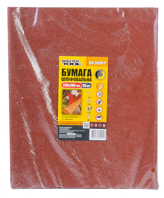 MASTERTOOL Папір шліфувальний водостійкий MASTERTOOL Р80 230×280 мм 20 шт 08-2608-Р Коломия - фото 1
