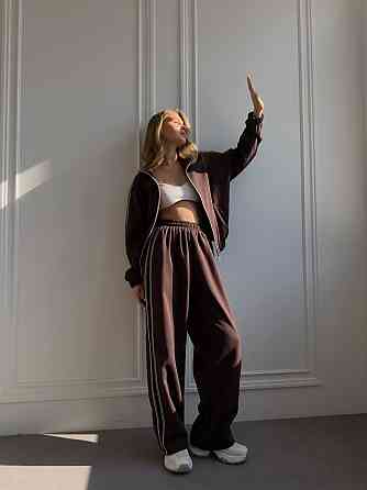 Жіночий стильний повсякденний костюм із тканини Lacoste Double Face Шоколад Одеса