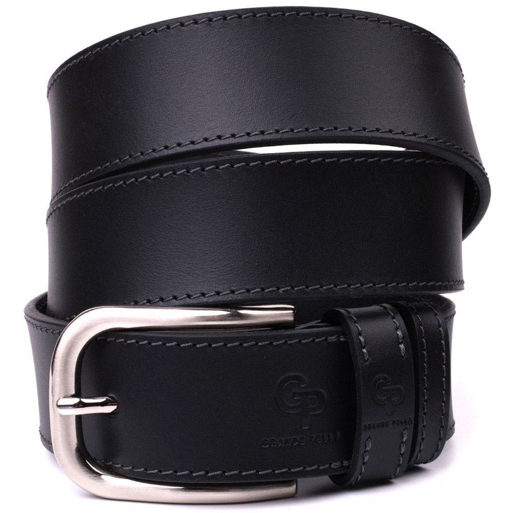 Мужской ремень под джинсы с классической пряжкой из натуральной кожи GRANDE PELLE 20803 Черный Киев - изображение 1