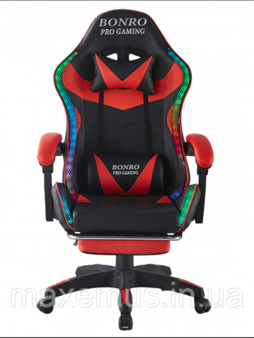 Компьютерное кресло для геймера с подсветкой массажем пультом Bonro B 1 4 4 кресло геймерское с подставкой для ног красное Мостиска - изображение 2
