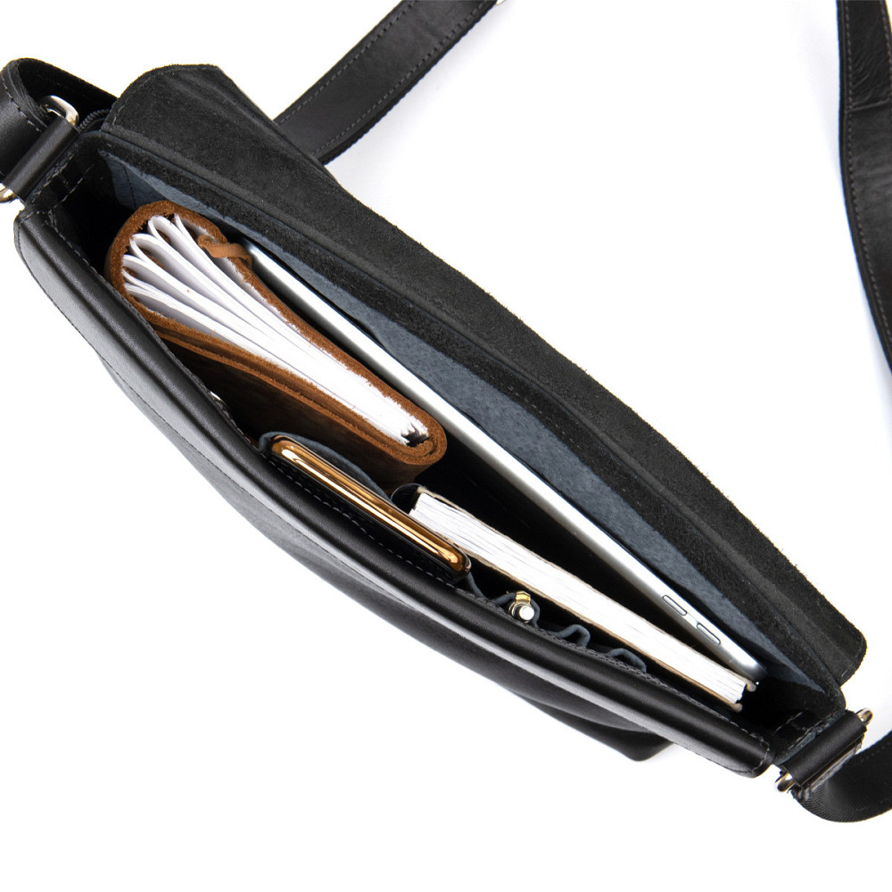 Кожаная мужская прямоугольная сумка Черный (GRANDE PELLE) Киев - изображение 10