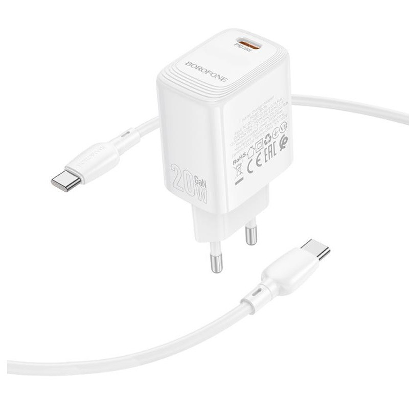 Мережевий зарядний пристрій з кабелем BOROFONE BN26 Fuente single-port PD20W charger set (C to C) (EU) White Одеса - фото 6