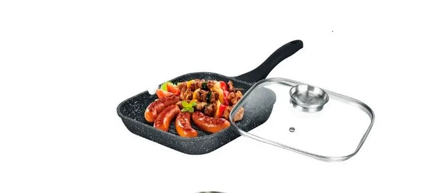 Сковорода-гриль UNIQUE UN-4011 24 см с антипригарным покрытием и рифленым дном для жарки мяса Одесса - изображение 3