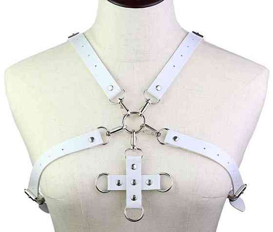 Портупея зі штучної шкіри з фіксатором Women's PU Leather Chest Harness Caged bra WHITE Sex Aura Київ