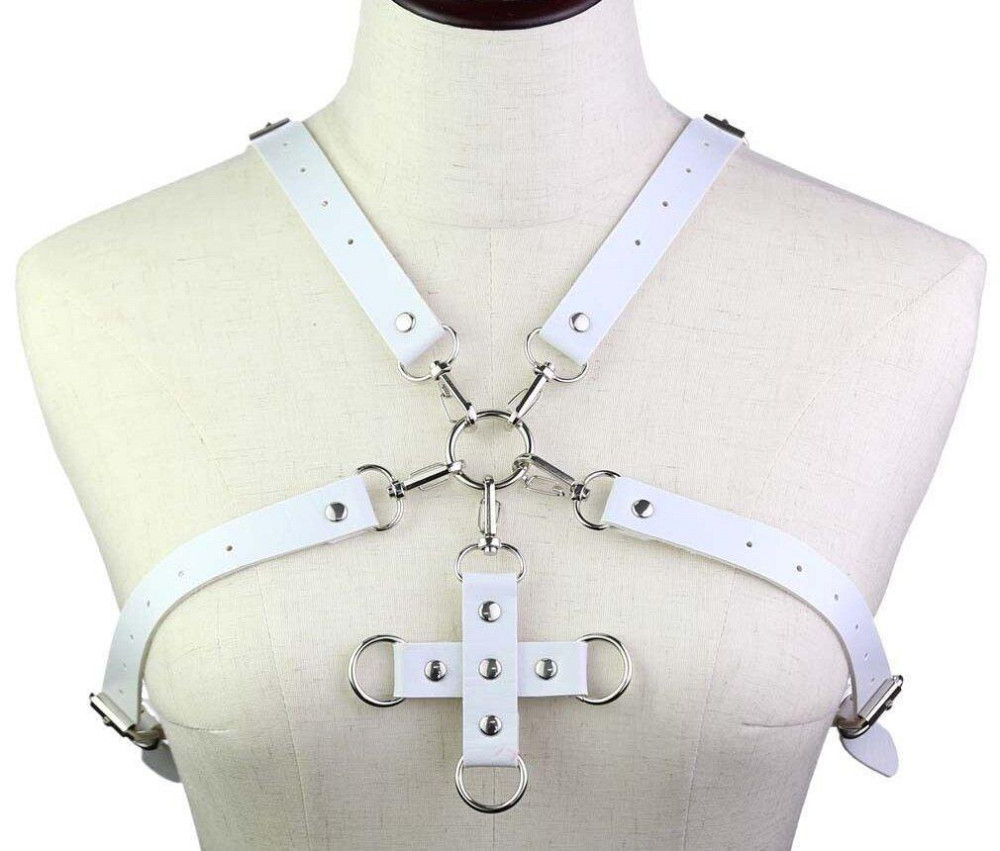 Портупея из искусственной кожи с фиксатором Women's PU Leather Chest Harness Caged Bra WHITE Sex Aura Киев - изображение 1