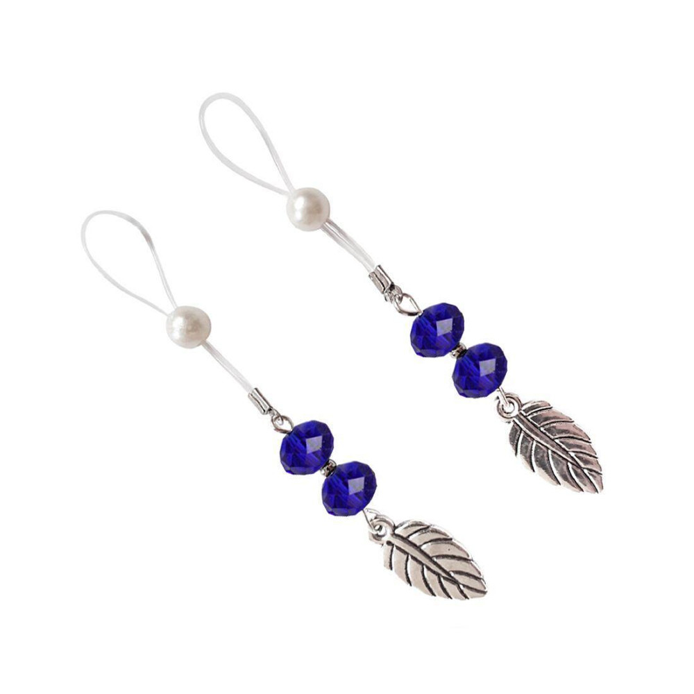 Прикраси з намистинами та листочком для сосків Art of Sex – Nipple Jewelry Leaf, сині Sex Aura Київ - фото 3