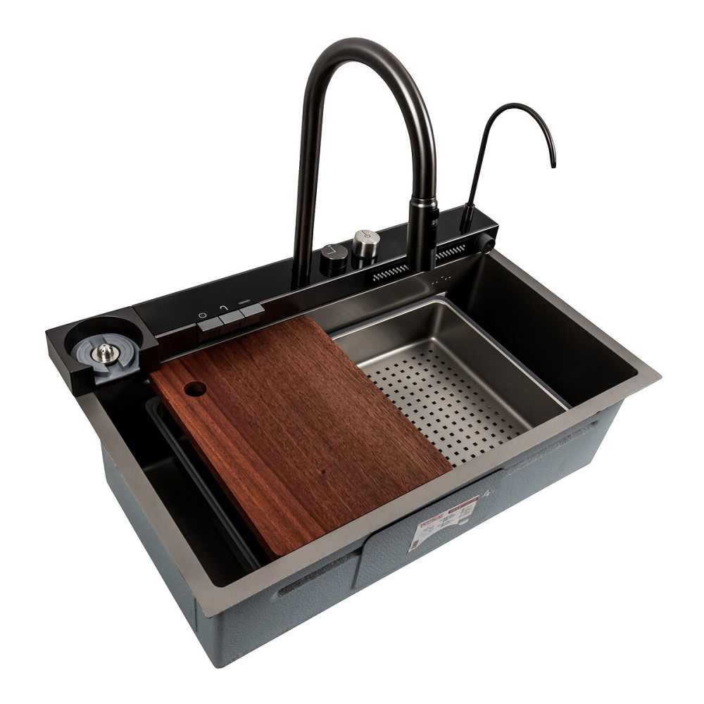 PLATINUM Кухонна мийка 75*46D PVD сіра Platinum Handmade "ВОДОСПАД" Коломия - фото 9